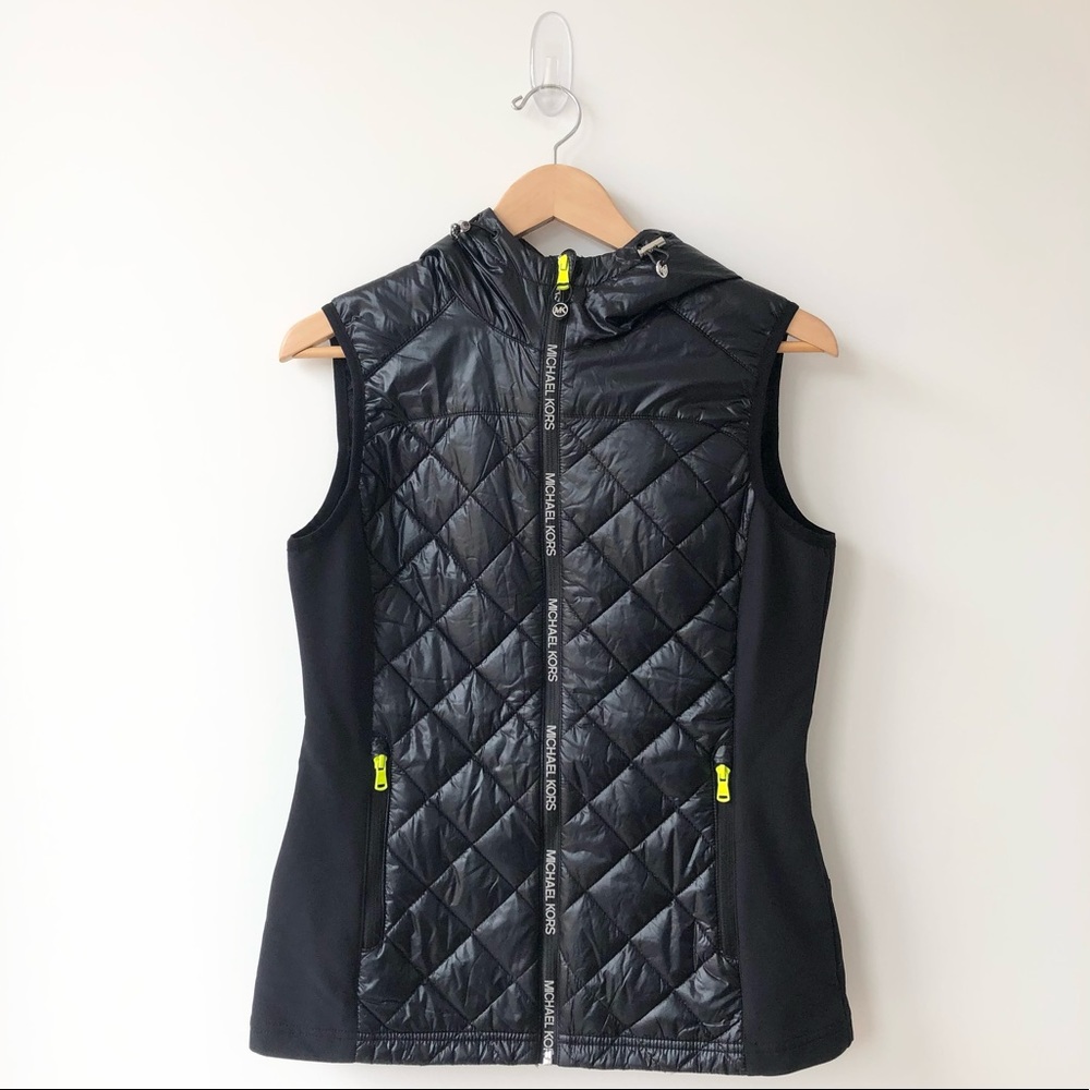 Michael Michael Kors Black Sleeveless Full Zip Hooded Vest w/ Pockets - Size S